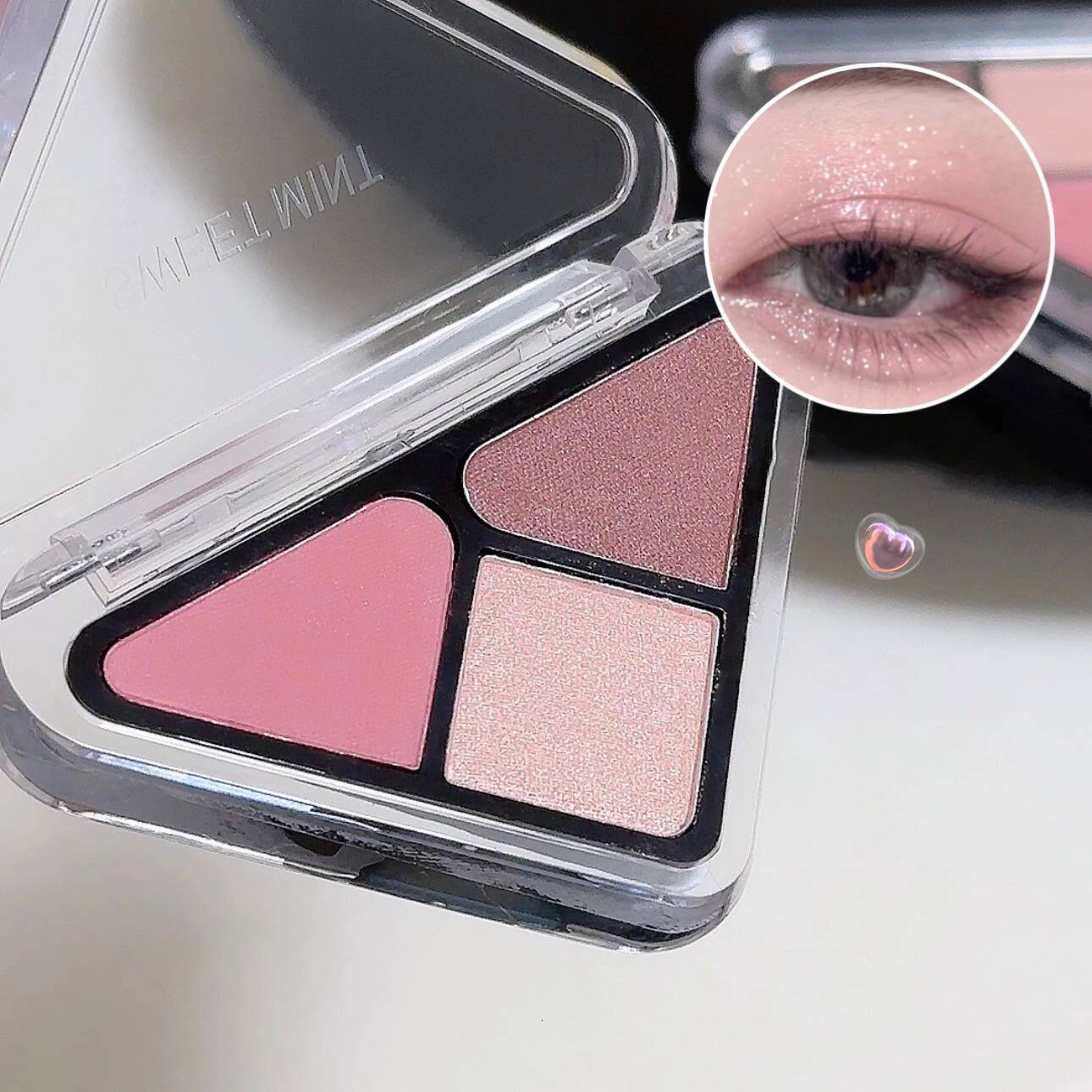 New 3 Colors Eyeshadow Palette Triangle Nude Brown Pigments Low Saturation Pearly Pink Matte Glitter Eye Shadow Eyes Makeup