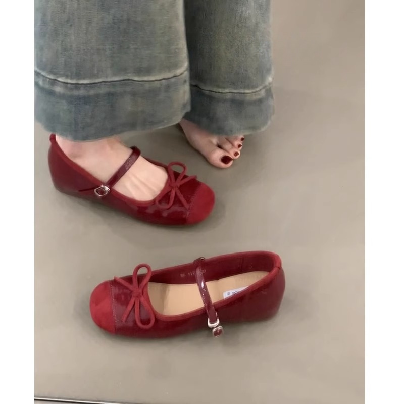 Ddmyoutdoor French Style Red Hidden Wedge Mary Jane For Women Spring New Shallow Mouth Ballet Flats One Strap Granny Shoes Outdoor Shoes