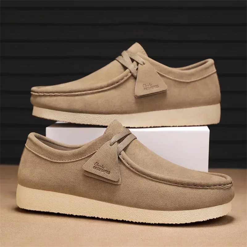 Khaki Casual Shoes For Men Suede Leather Loafers Men Platform Slip- Mens Driving Shoes Lightweight Leisure Men Shoes XJ250614