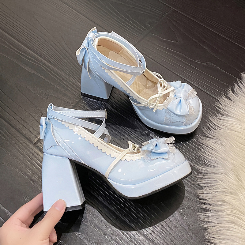 Ddmyoutdoor Ddmyoutdoor Elegant Mary Jane Waterproof Platform Chunky Heel High Heels Lace Up Bow Sweet Girl Lolita Shoes Outdoor Outdoor Shoes