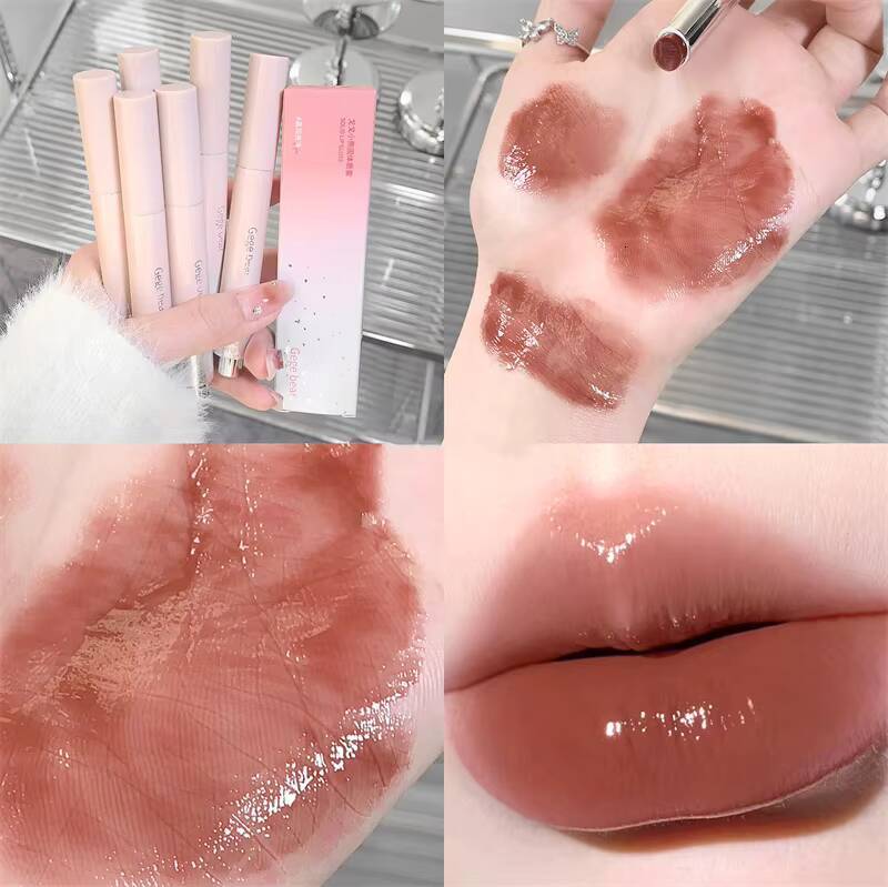 6 Colors Jelly Lipstick Moisturizing Mirror Water Light Solid Gloss Glass Tea Red Orange Lip Glaze Tint Makeup Cosmetics New happy