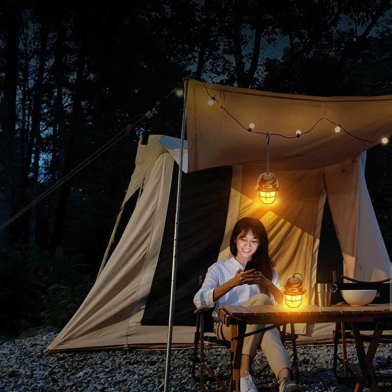 LED Camping Lamp Retro Hanging Lamp Portable Stepless Dimming Camping Tent Light Waterproof Rechargeable Outdoor Lantern W250613