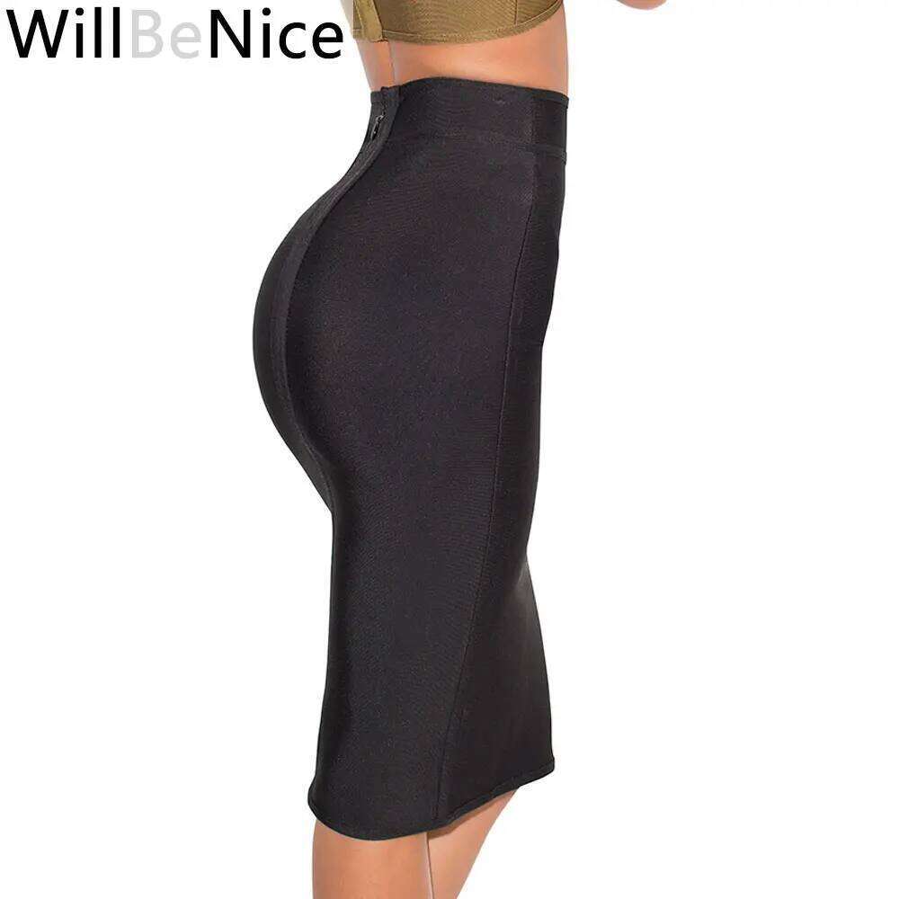 Willbenice Sexy Hot Pink Black Knee Length Wholesale Womens Bodycon Bandage Pencil Celebrity Party Skirts