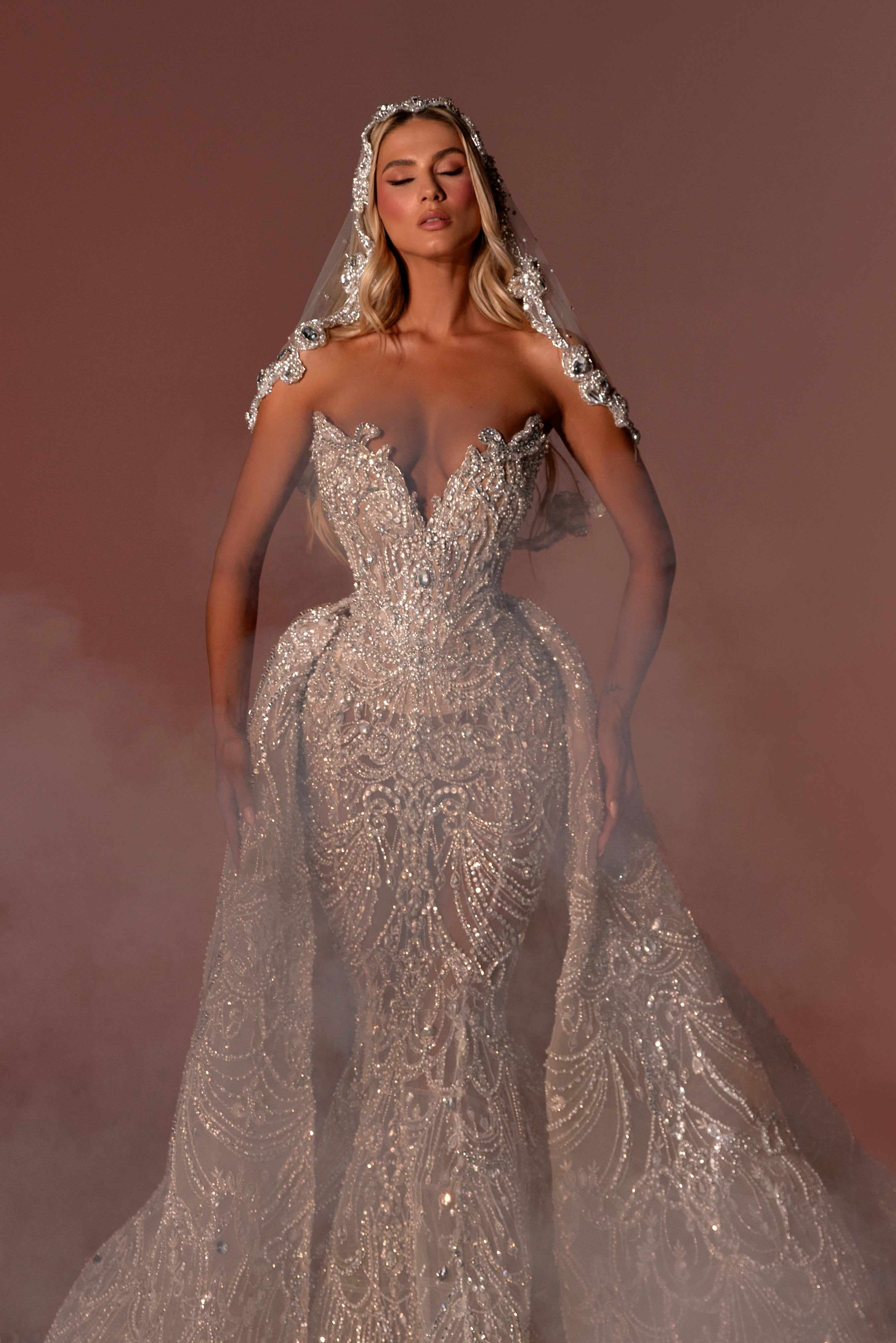 Luxury Mermaid Wedding Dresses V-Neck Lace Chiffon Appliques Shining Sequins Floor Length Plus Size Detachable Train Bridal Gowns Romantic Vestido De 