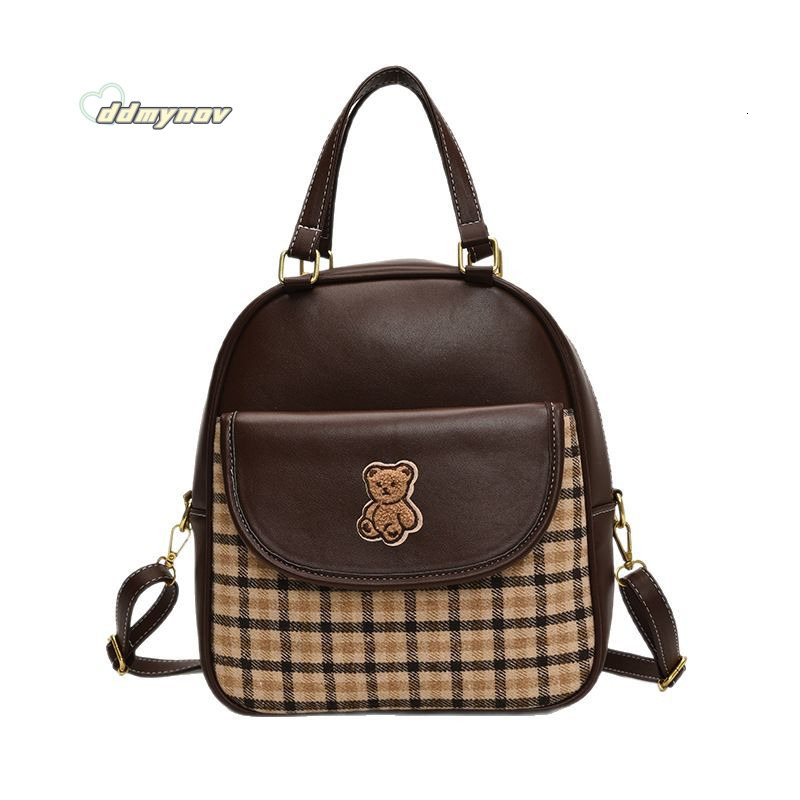 Trendy Simple Backpack Women's Handbag Single Shoulder Crossbody Bag Versatile Texture Personality Bear Embroidery ddmynov
