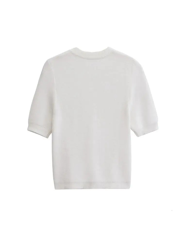 TRZAWomens Knitted Cardigan Sweater with Buttons O Neck Short Sleeve Female Outerwear Chic Tops Fashion 250612