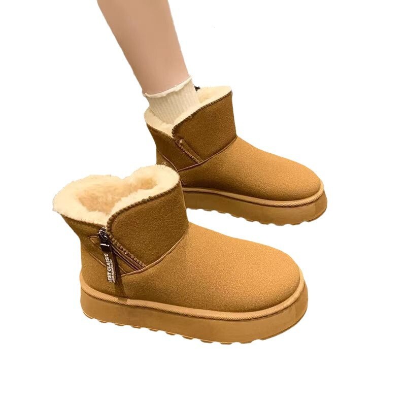 Ddmysports Winter New Sheepskin For Women Short Thick Soled Height Increasing Wool Warm Snow Boots Outdoor Shoes