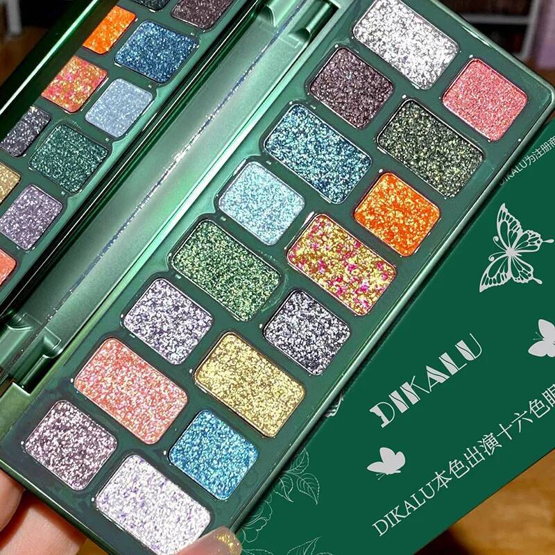 Spring and Summer Sweet Juice Pink Green Contrast 16 Color Eyeshadow Makeup Palette Matte Pearlescent Glitter Eye Shadow
