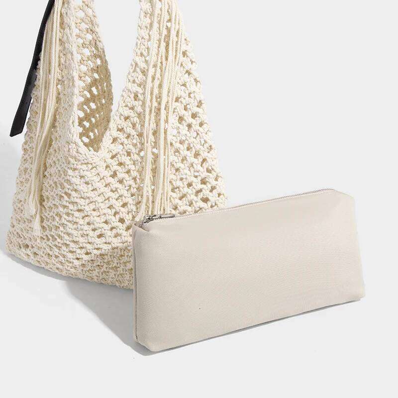 Women's Summer Bohemian Straw Weaving Tote 2025 New Designer Nylon Fabric Hollow Tassel with Large Capacity Beach Bag