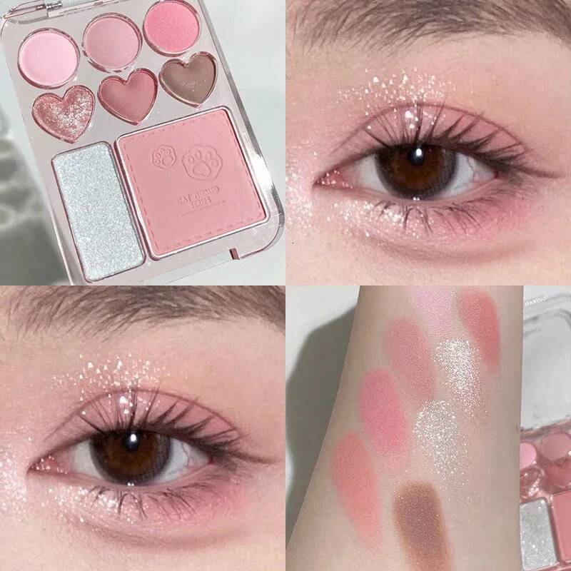 8-color Love Heart Palette Pearly Glitter Shiny Highlighter Shadow Shimmer Gray Pink Blush Eyeshadow Brighten Make Up