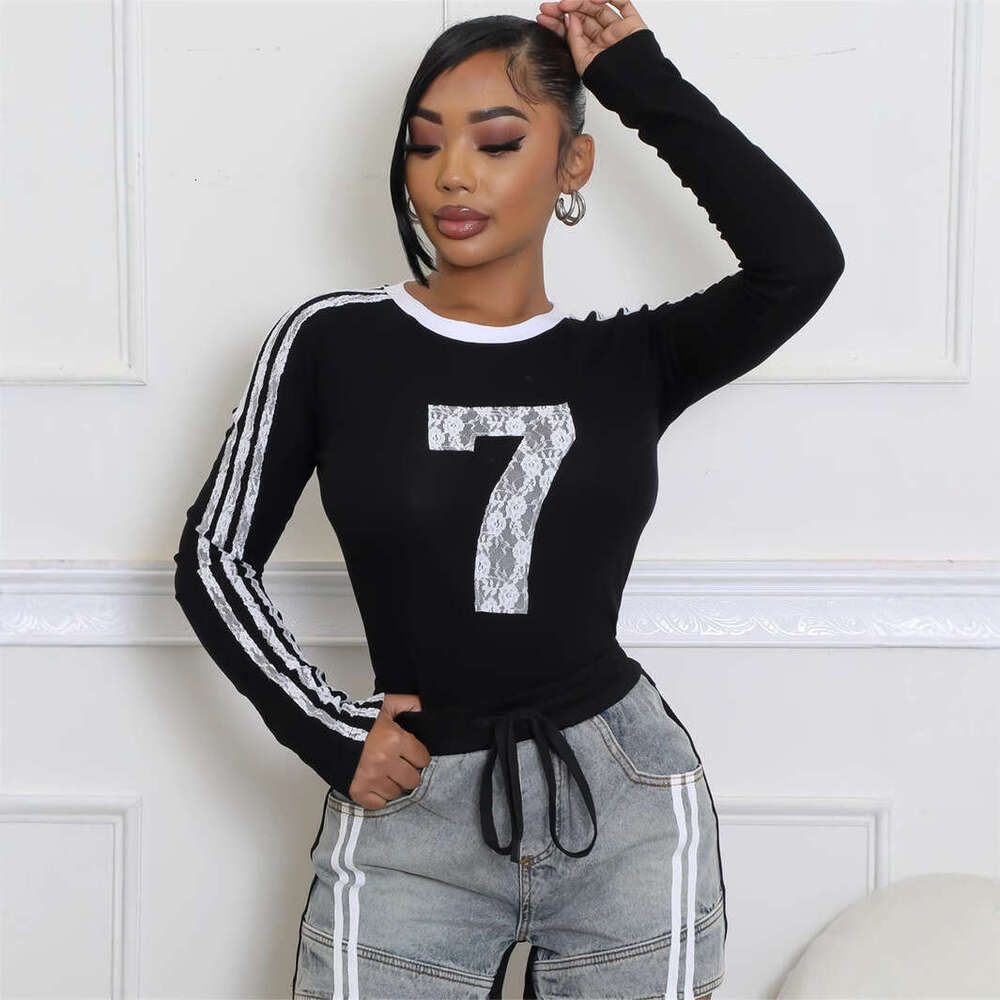 Autumn New Fashion Slim Fit Sexy Hot Girl Printed Striped Short Long Sleeve Top For Women B5