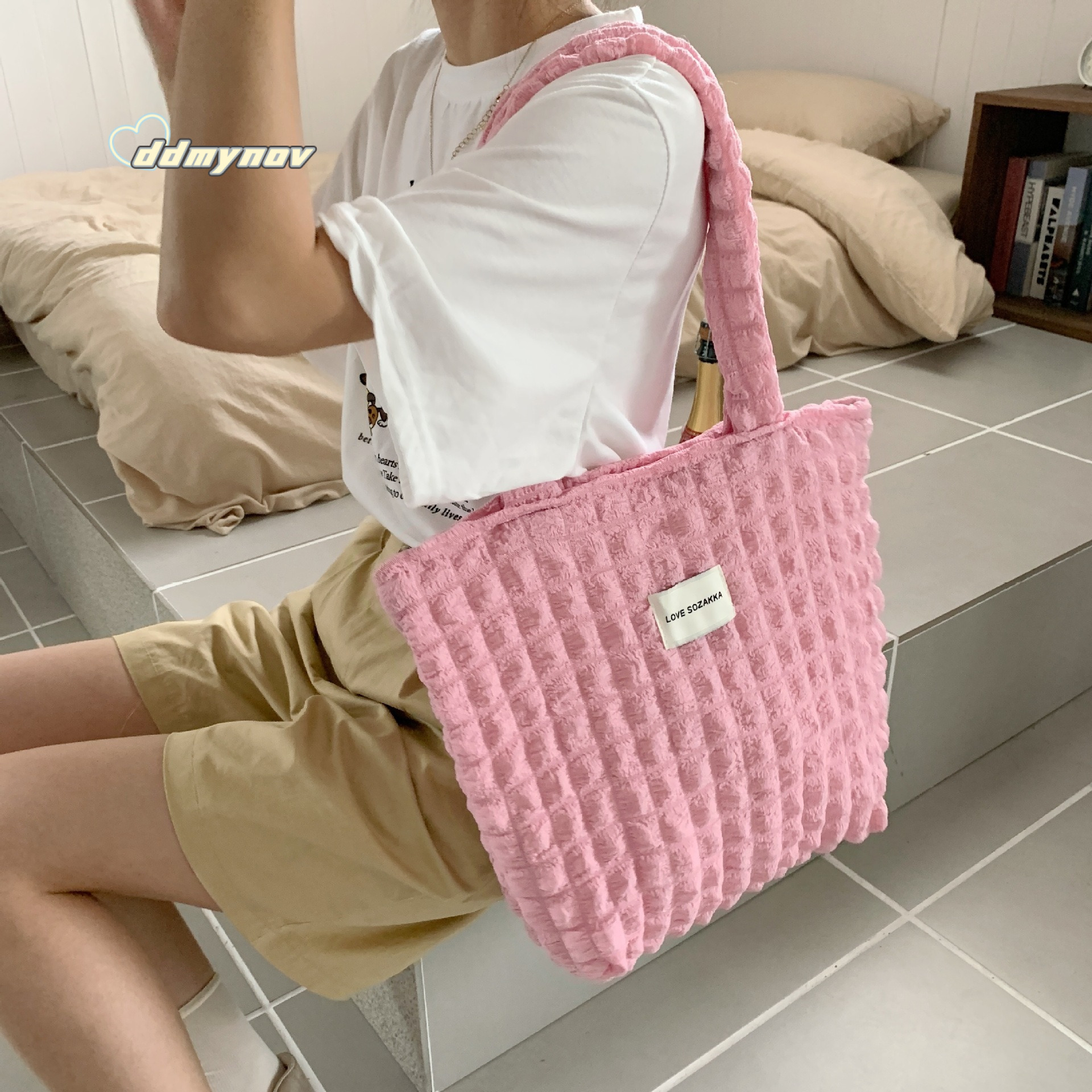 2755 Stylish Cloud Bubble Flower Single Shoulder for Female Students Simple Handbag Canvas Large Capacity Women's Bag ddmynov