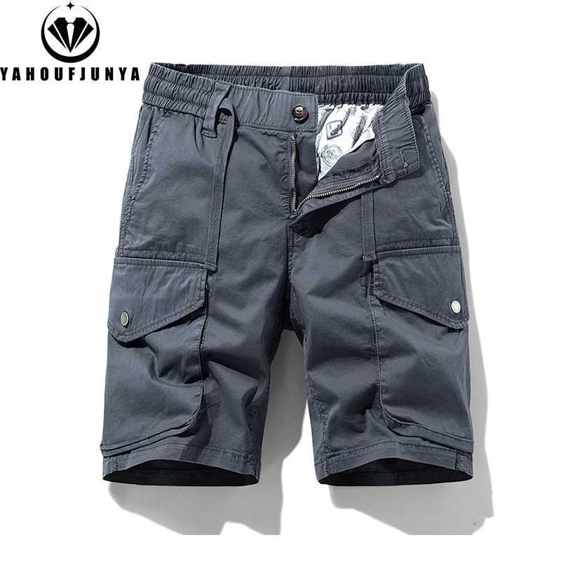 2025 Men Summer Solid Cotton Outdoor Cargo Leisure Shorts Men Drawstring Buttons Straight Loose Fashion Brand Short Male Pants W250614