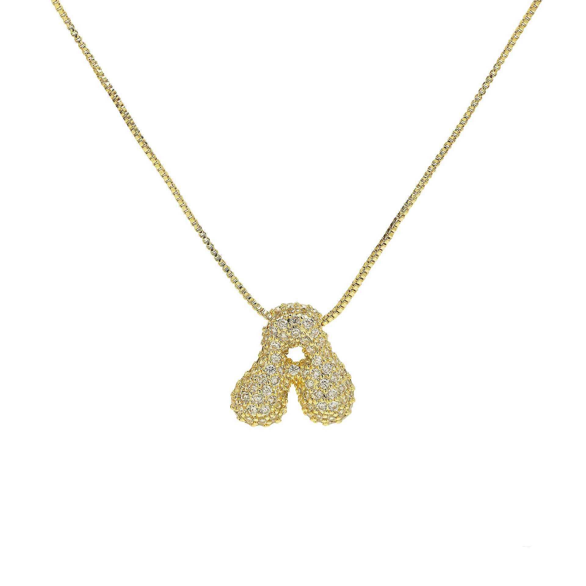 Gold Plated Balloon 26 Alphabet Letter Pendant Necklace Copper Zircon Bubble Initial Pendant For Women Personality Chain Jewelry Z250614