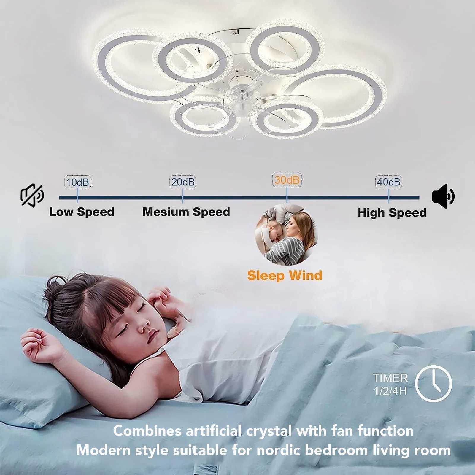 Fan Light LED Nordic Modern Ceiling Fan Lamp 6 Rings Ceiling Fan Light Easy To Install for Bedroom Living Room Dining Room XJ2500613