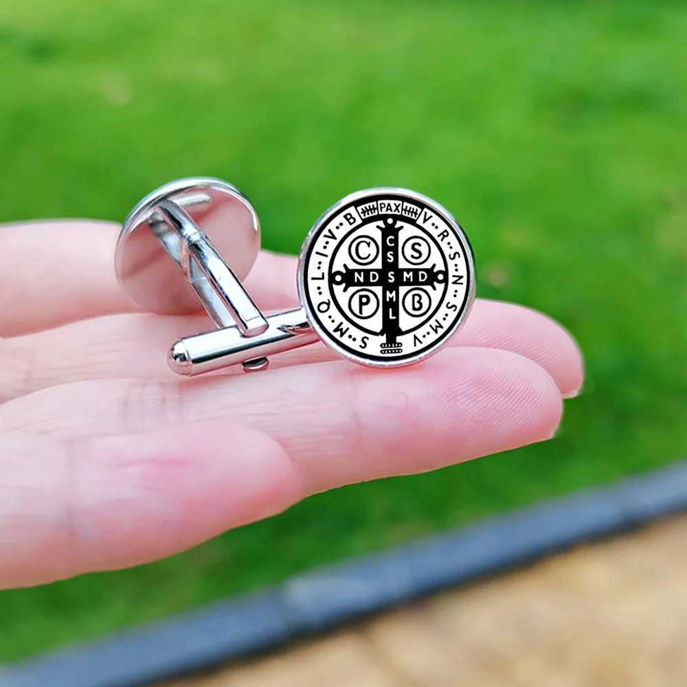 Saint Benedict Cufflinks for Men Cross Glass Photo Exquisite Cuff Buttons XJ250614