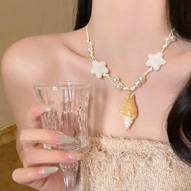 Bohemian Shell Conch Starfish Pendant Necklace for Women Summer Beach Vacation Gold Color Neck Chain Jewelry Y2K Accessories Z250614