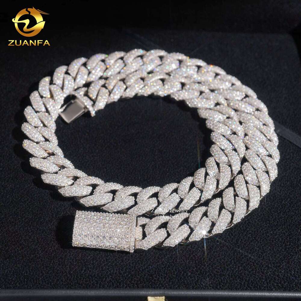 Fully VVS 3 Rows 16Mm Miami Hip Hop Fine Jewelry Lab Moissanite Dia Men Necklace Cuban Link Chain Custom Clasp