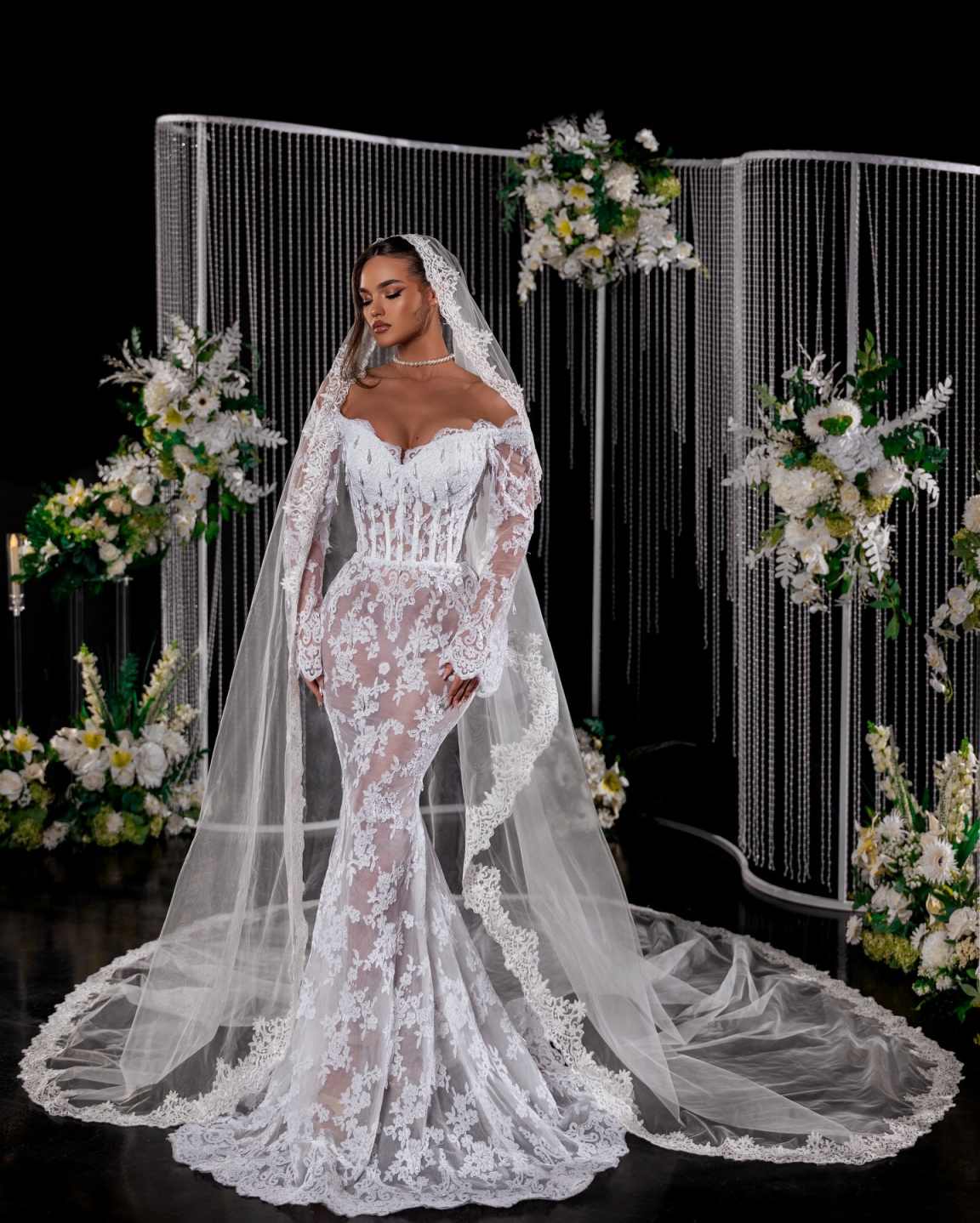 Elegant Mermaid Wedding Dresses V-Neck Lace Chiffon Appliques Floor Length Plus Size Bridal Gowns Romantic Vestido De Novia