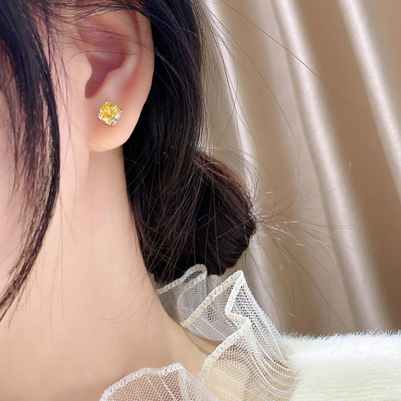 Choucong Sweet Cute Stud Earrings Simple Fashion Jewelry Classical 4 Claw 5A Yellow Zircon 925 Sterling Silver CZ Diamond Solitaire Party Women Girls 