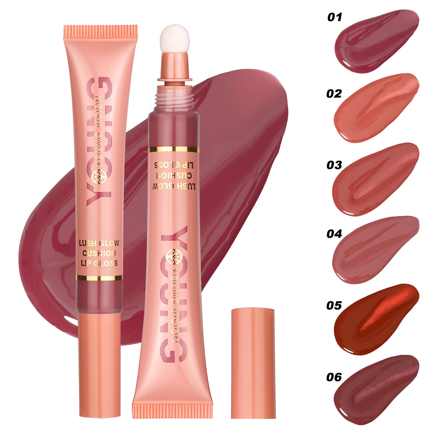 YOUNG VISION 6 color Liquid Water Lip Color Plush Brush Head Squeezing Lip Color Lip Glaze 250614