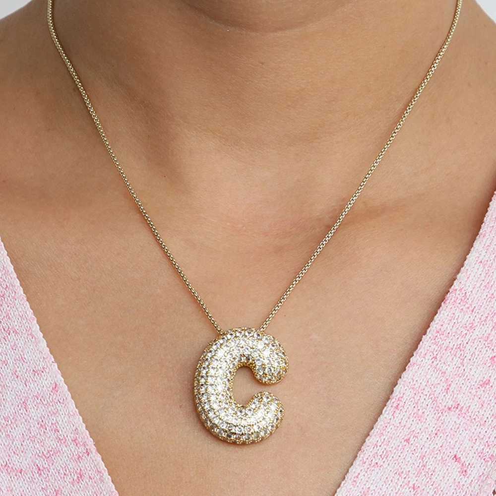 Sparkly CZ Zircon Letter Initial Necklace for Women Box Chain Gold Plated Balloon Bubble A-Z Pendant Neckalces Jewelry Gift Z250614