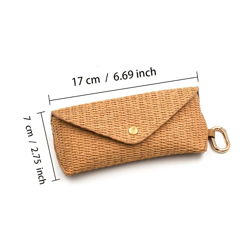 Chic Woven Straw Eyeglass Case with Hook Durable Soft Protective Fashion Glasses Pouch for Womens Fashion Accessory 250610