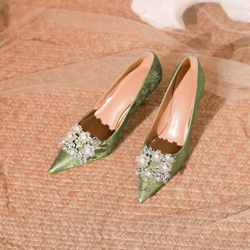 Ddmyoutdoor New Style Rhinestone Pointed Toe Stiletto Pearl Wedding Bridesmaid Shoes Elegant Commuter Professional Heels For Women Outdoor Shoes