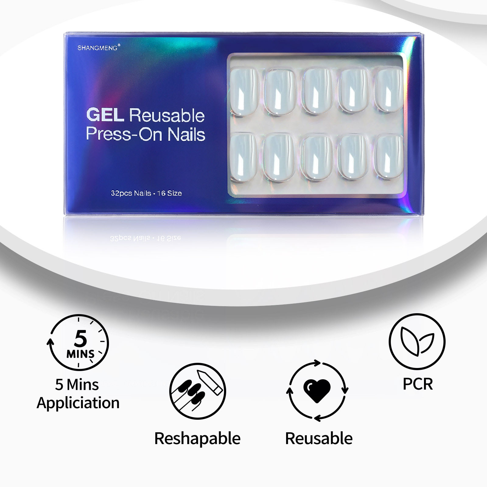 Soft Gel Blue Chrome Nail Art Kit Squared Shaped Stickers | Perfect For All Skin Tones