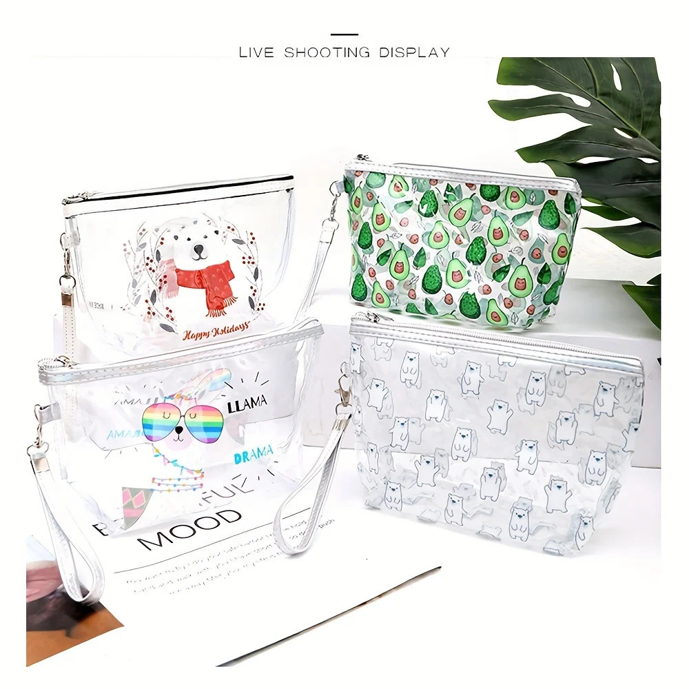 Clear PVC Cosmetic Bag Women Printed Make Up Pouch Travel Wash Toiletry Storage Organizer Waterproof Makeup Beauty Case 250614