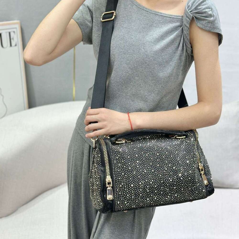 New Leopard Print Rhinestone Handbag Large Capacity Fashion Versatile Single Shoulder Crossbody Women's Bag