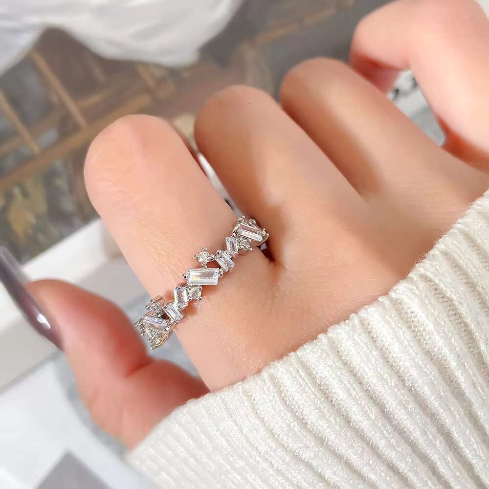 FOXI Solid Sterling Silver 925 Baguette Cut VVS D Color Moissanite Diamond Past Tester Wedding Band Engagement Rings Jewelry