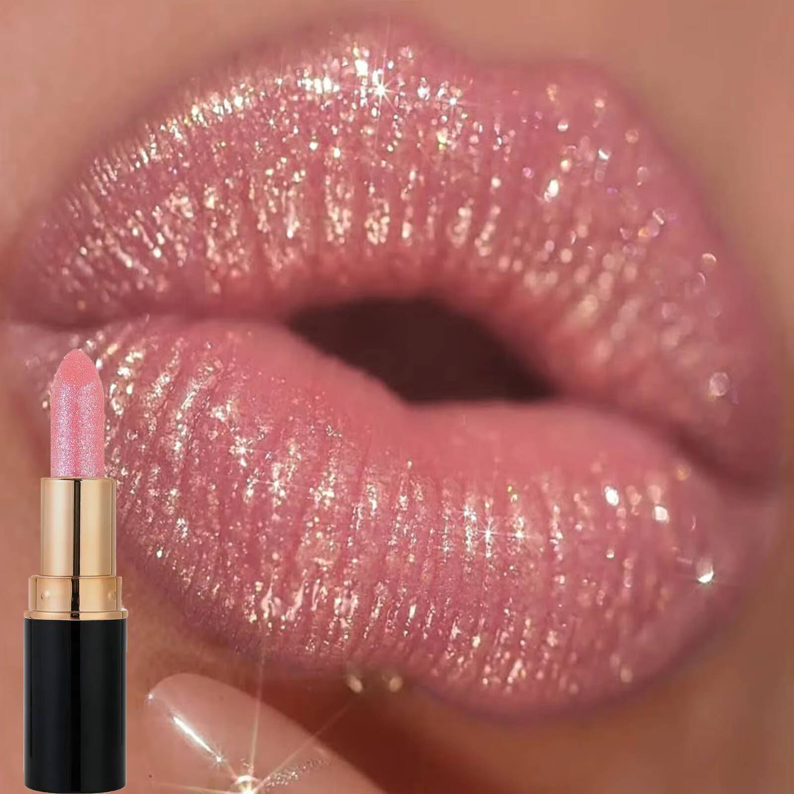 Matte Glitter Lipstick Waterproof Lasting Moisturizing Diamond Glaze Sexy Nude Shimmer Black Tube Lip Tint Makeup happy