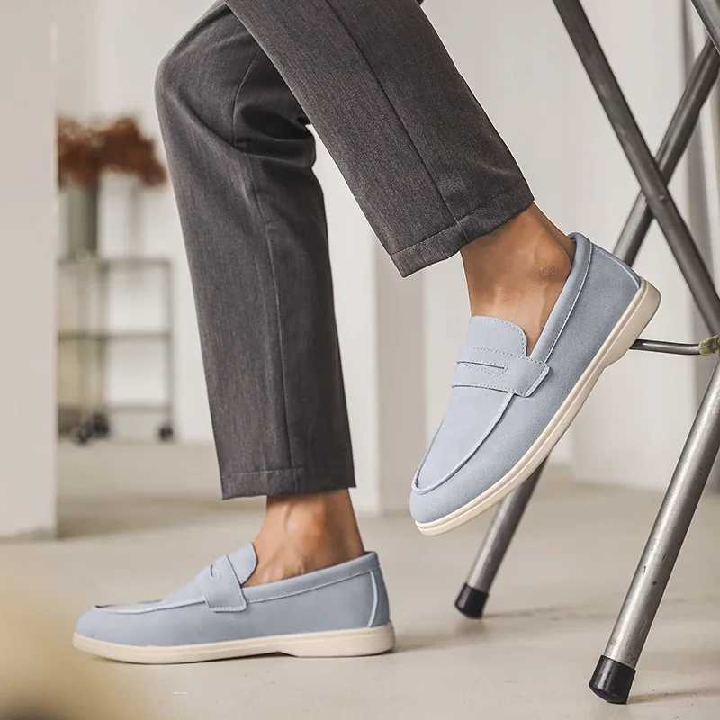 Summer Blue Mens Loafers Comfortable Suede Leather Casual Shoes Men Lightweight Slip Shoes Man Zapatos De Hombre XJ250614