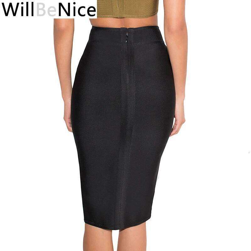 Willbenice Sexy Hot Pink Black Knee Length Wholesale Womens Bodycon Bandage Pencil Celebrity Party Skirts