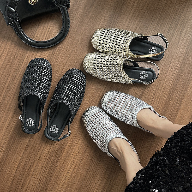 Ddmyoutdoor Version Square Toe Mid Cut Woven Mesh Hollow Breathable Slip On Loafers Spring Summer New Versatile Flat Shoes Outdoor Shoes