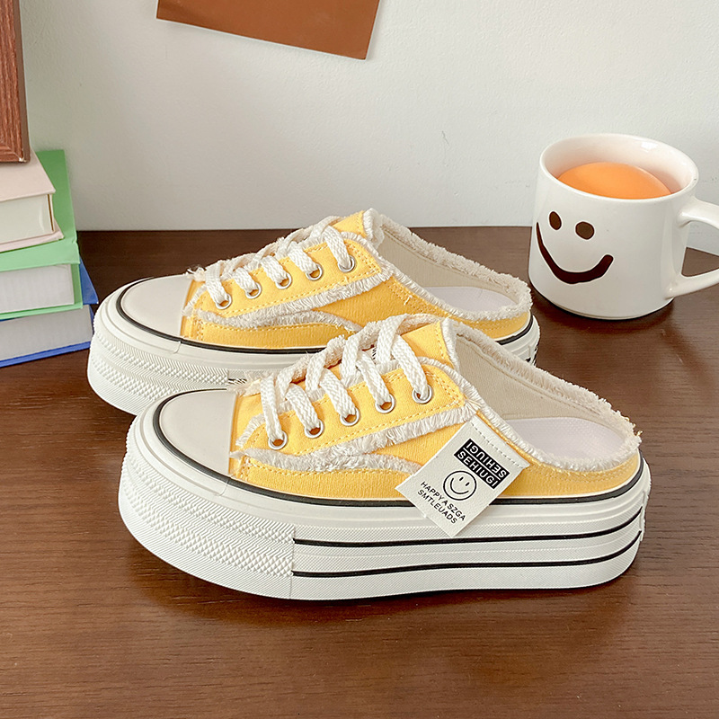 Ddmyoutdoor Women S Summer Outdoor New Canvas Without Heel Versatile Lazy Half Slippers Thick Sole Ins Trend Outdoor Shoes