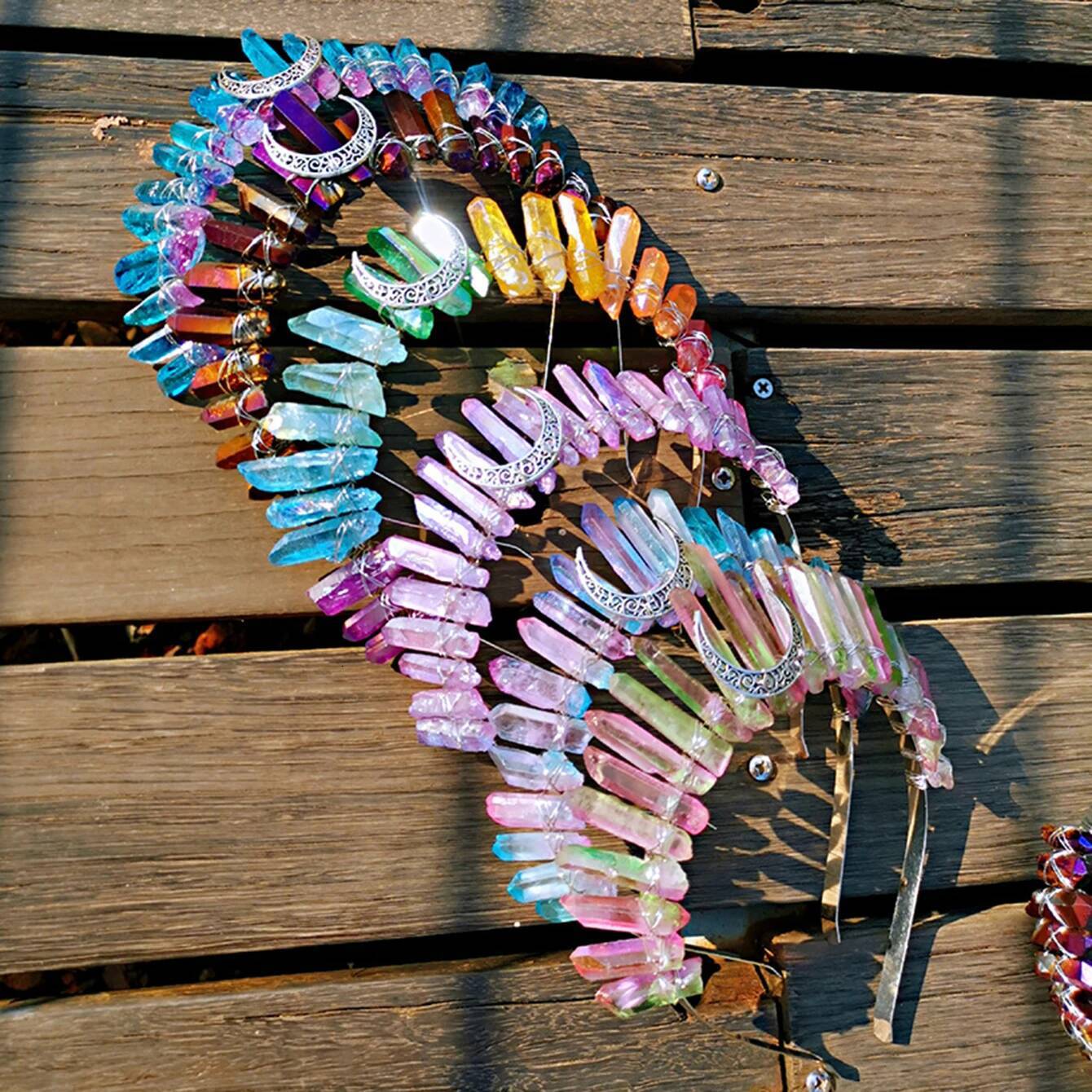 Raw Quartz Headband Moon Crystal Boho Tiara Goddess Crown Wedding Bride Headpiece for Women and Girls