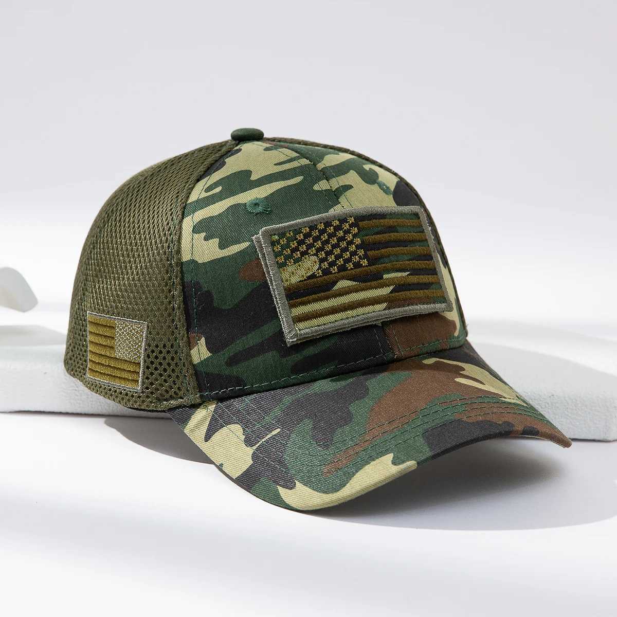Cross-border fashion patch American flag camouflage mesh baseball cap outdoor versatile sunshade baseball cap W250614