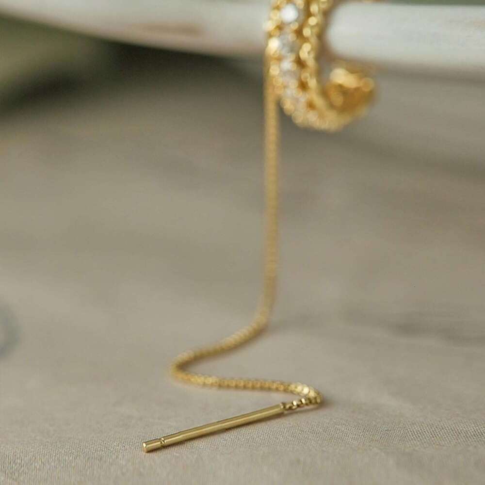 Hie women 14k Dainty Gold Tassel Chain Drop Dangle Small Hoop Stud for Women Teen Cubic Zirconia Sparkling Earrings Clip Womens earrings
