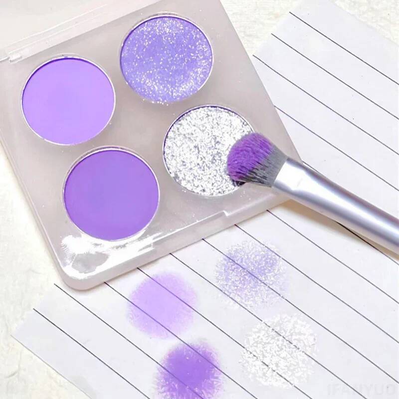 4-Color Cut Off Purple Green Shadow Glitter Pearly Colorful Eyeshadow Korean Eye Makeup Palette