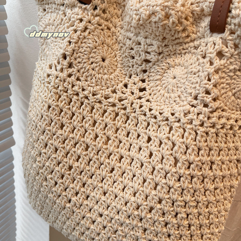 2025 New Beach Vacation Tote Single Shoulder Handbag Large Capacity Woven Straw Knitted Women's Bag ddmynov