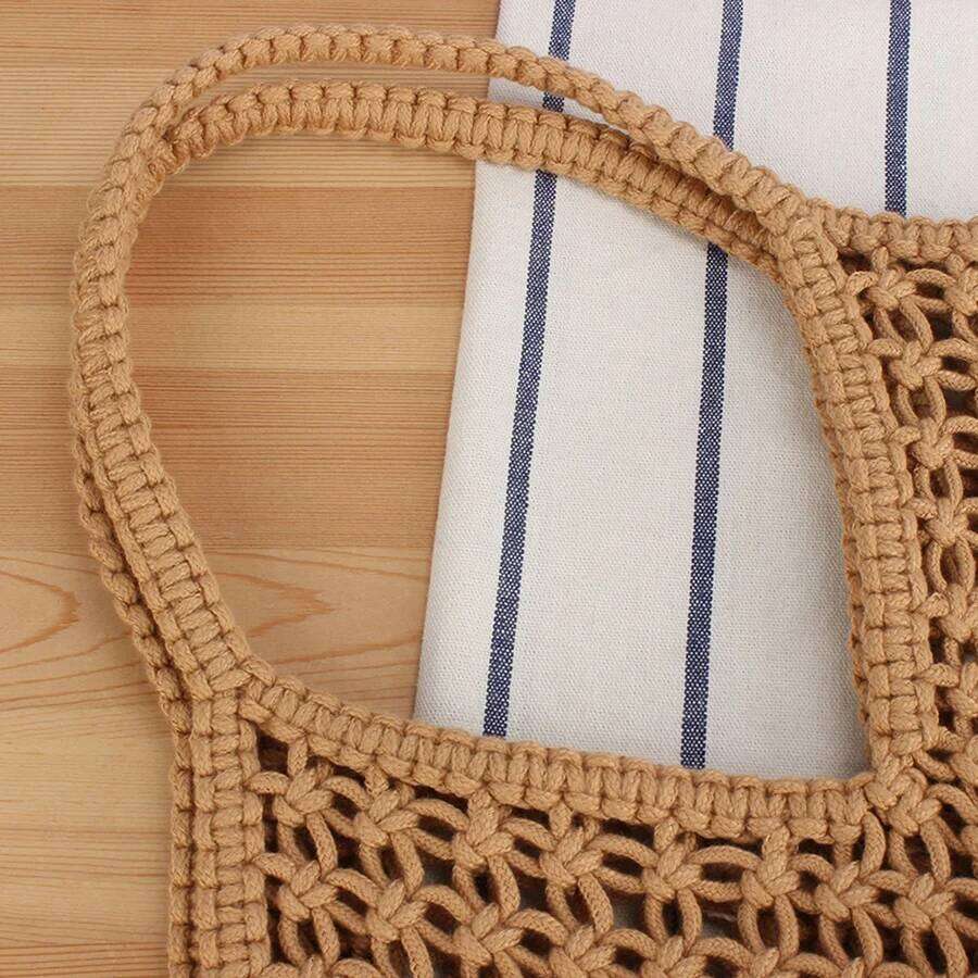 Summer Tassels Grid Woven for Women Irregular Handbags Knitted Beach Shoulder Large Tote Hollow Out Daily Shopper Bag