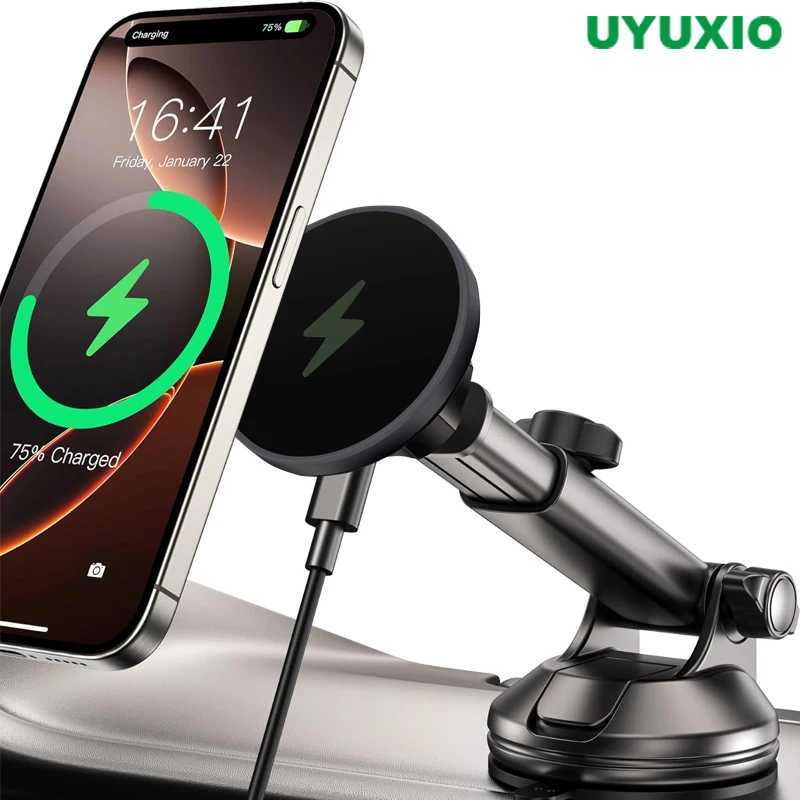 UYUXIO Car Mount Charger Dash Windshield Wireless Car Charger Strong Magnetic Phone Holder for iPhone 16 15 14 13 12 Series Y250614