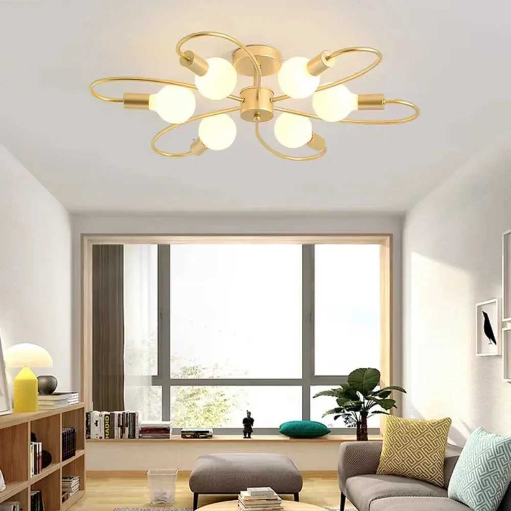 Home Lighting Ceiling Light Cast Iron LED E27 3/6/8 Heads Creative Pendant Gold Ceiling Light Living Room Decor Ceiling Lamps XJ2500613