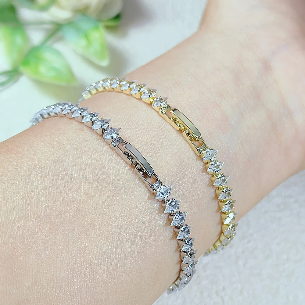 Dainty Tennis Bracelet for Women Silver Color Sparkling Cubic Zircon Stackable Chain Crystal Banquet Wedding Jewelry H085 250610