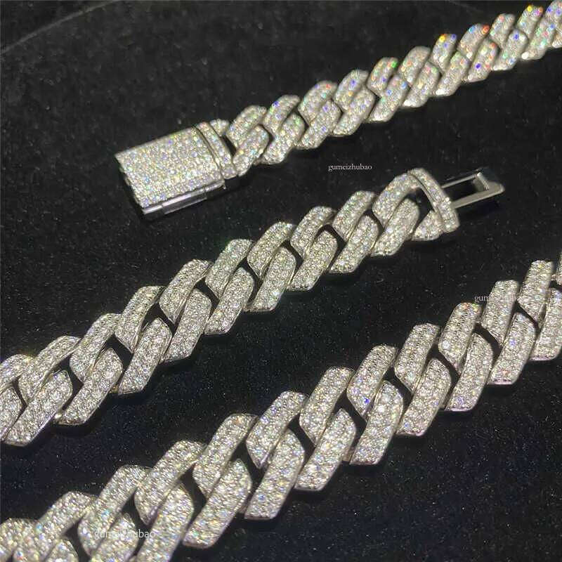 Stock Iced Out Vvs Bracelet Sier Bling Moissanite Dia Cuban Link Chain Hip Hop Men Jewelry Necklace