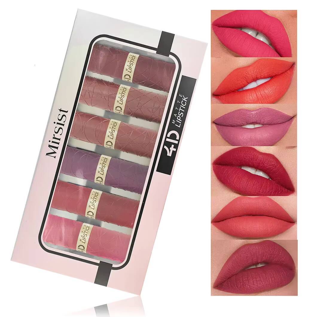 6Pcs Velvet Matte Lipstick Set Sexy Women's Tint Long-Lasting Waterproof Non-Stick Moisturizing Lip Cosmetics Makeup happy