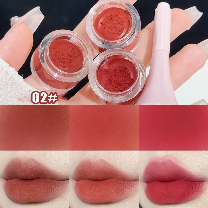 Layered 3 in 1 Mud Velvet Matte Lipstick Long Lasting Rose Red Canned Tint Combo Lip Gloss Kit Makeup Tri-colour LipClay happy