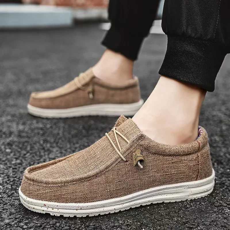 Mens Fi Canvas Loafers Comfortable Lightweight Breathable Mens Casual Shoes Flat Slip- Driving Shoes Man 2025 XJ250614